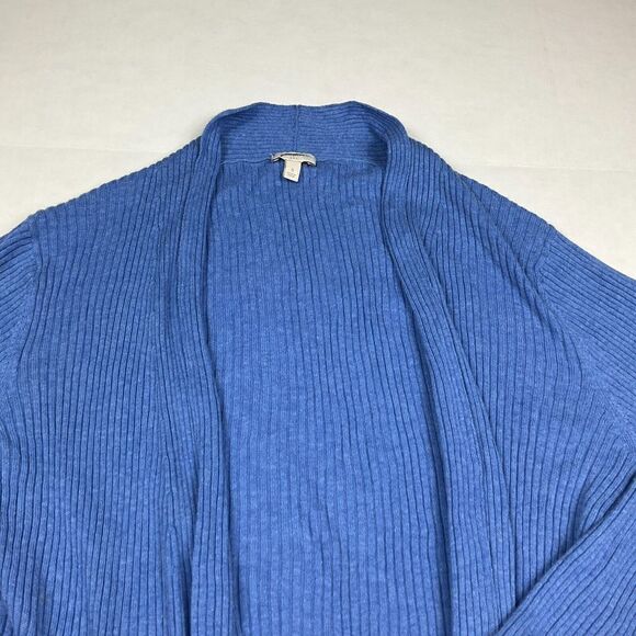 Talbots Womens 3/4 Sleeve Cardigan Blue Ribbed Knit Open Front Sweater SMALL - Picture 3 of 9